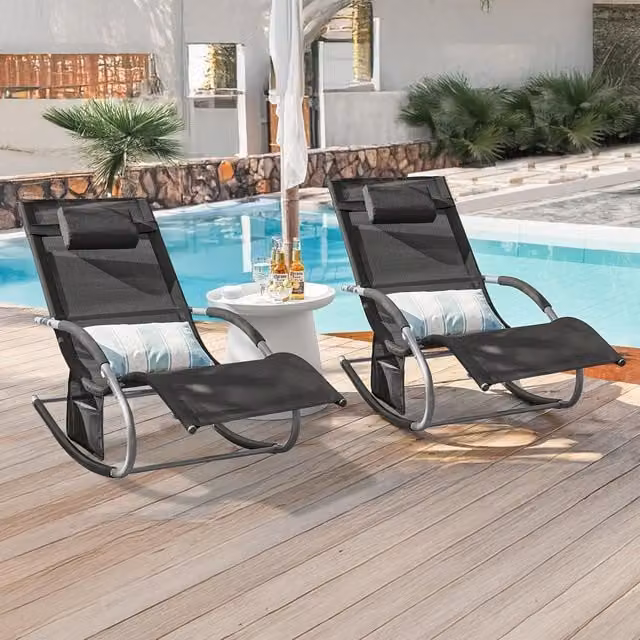 SoBuy Black Textilene Sun Lounger Garden Chair with Adjustable Headrest and Armrests