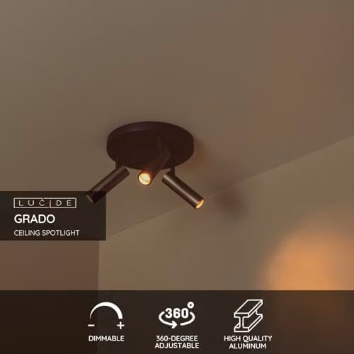 Lucide Netlighting Grado Ceiling Spotlight, Grey, Diameter: 25 cm, 3xGU10 – 2