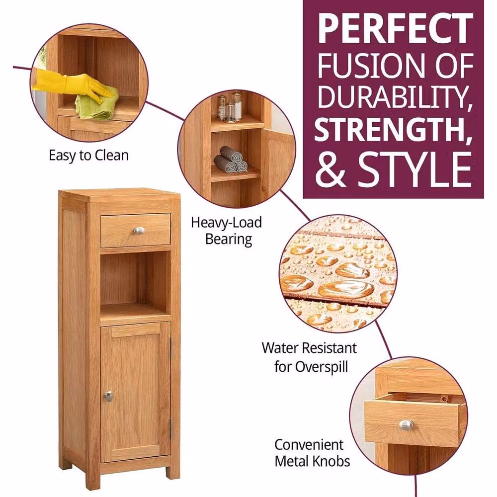 FORGEVIO Scandinavian Style Bathroom and Hallway Storage Cabinet in Light Oak – 4