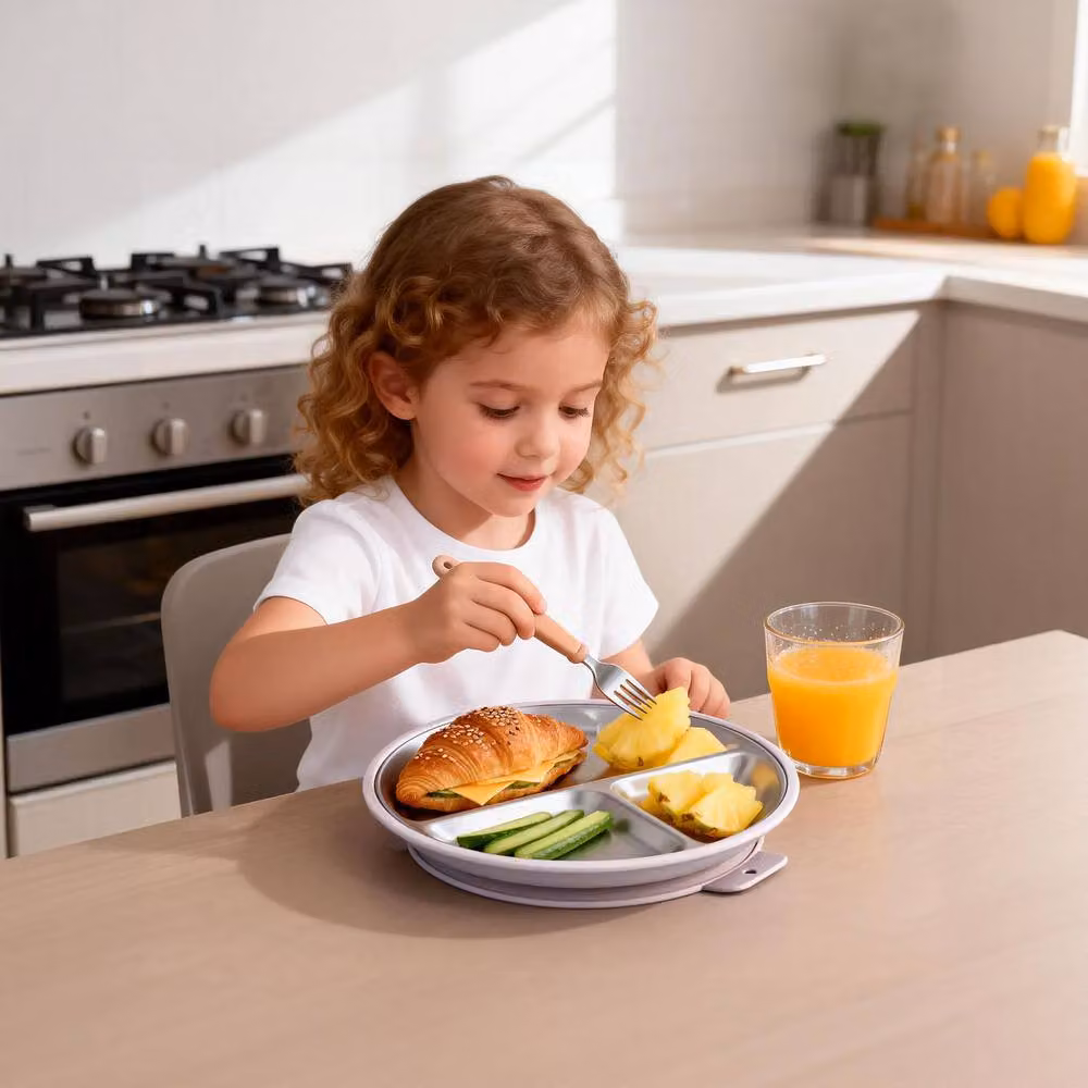 Greentainer 3-Piece Multicolour Silicone Divided Feeding Set with Suction Base and Stainless Steel – 7