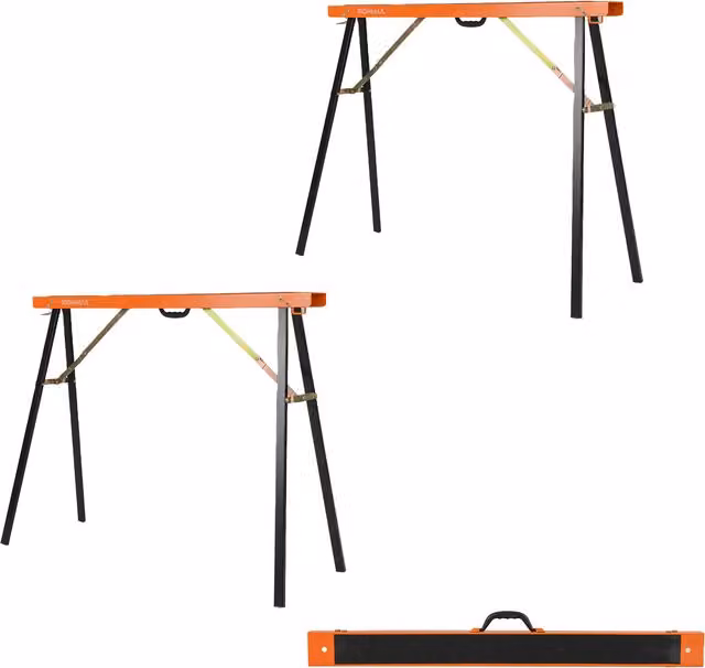 Costway 2-Pack Foldable Metal Portable Sawhorses in Black and Orange