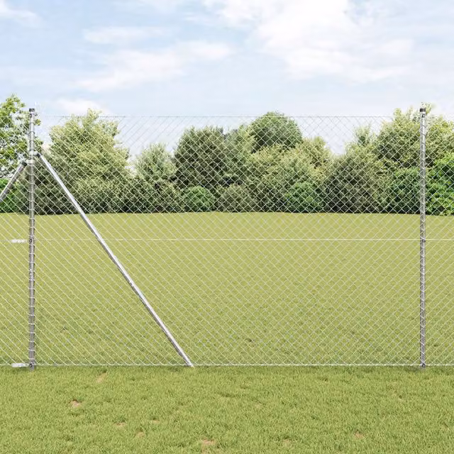 Berkfield Home Galvanised Steel Chain Link Fence, Silver, W: 10 m, H: 1.5 m – 1
