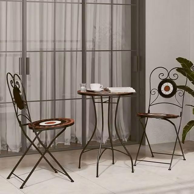 Berkfield Home Beautiful Bistro Chairs, Set of 2, Terracotta and White Ceramic and Metal, Foldable Garden Chairs