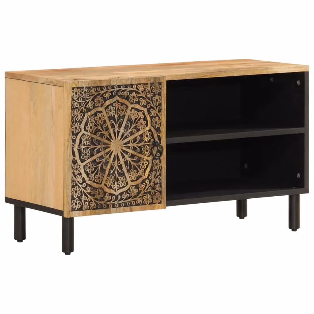 Berkfield Home Retro Solid Mango Wood TV Cabinet in Brown, W: 80 cm, D: 31 cm, H: 46 cm – 2