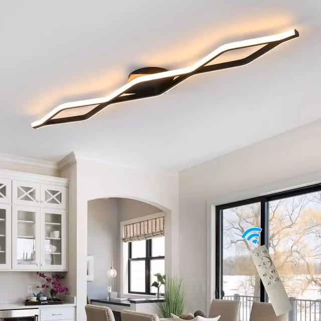 Garwarm Black Dimmable LED Flush Mount Linear Ceiling Light with Remote Control – 1
