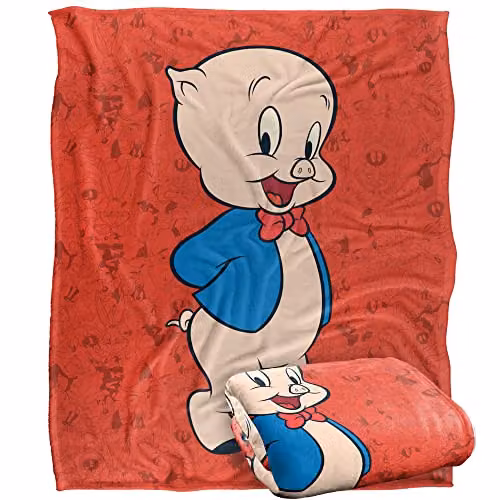 LOGOVISION Looney Tunes Porky Pig Super Soft Microfibre Fleece Throw Blanket, Multicolour, W/D/H: 152 x 127 cm – 1