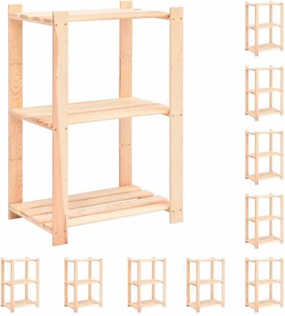Berkfield Home 10-Piece Set of 3-Tier Solid Pinewood Storage Racks in Beige, W/D/H: 60 x 38 x 90 cm
