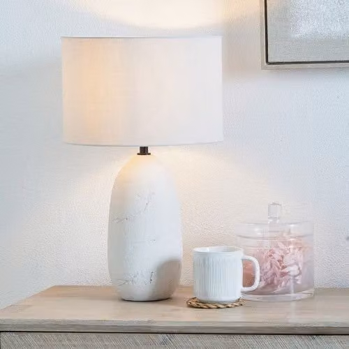 Ruma White Vintage Textured Ceramic Table Lamp