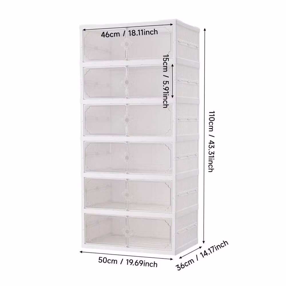 KORVIXA 6 Tier Foldable Shoe Rack in White, W/D/H: 50 x 50 x 110 cm – 2