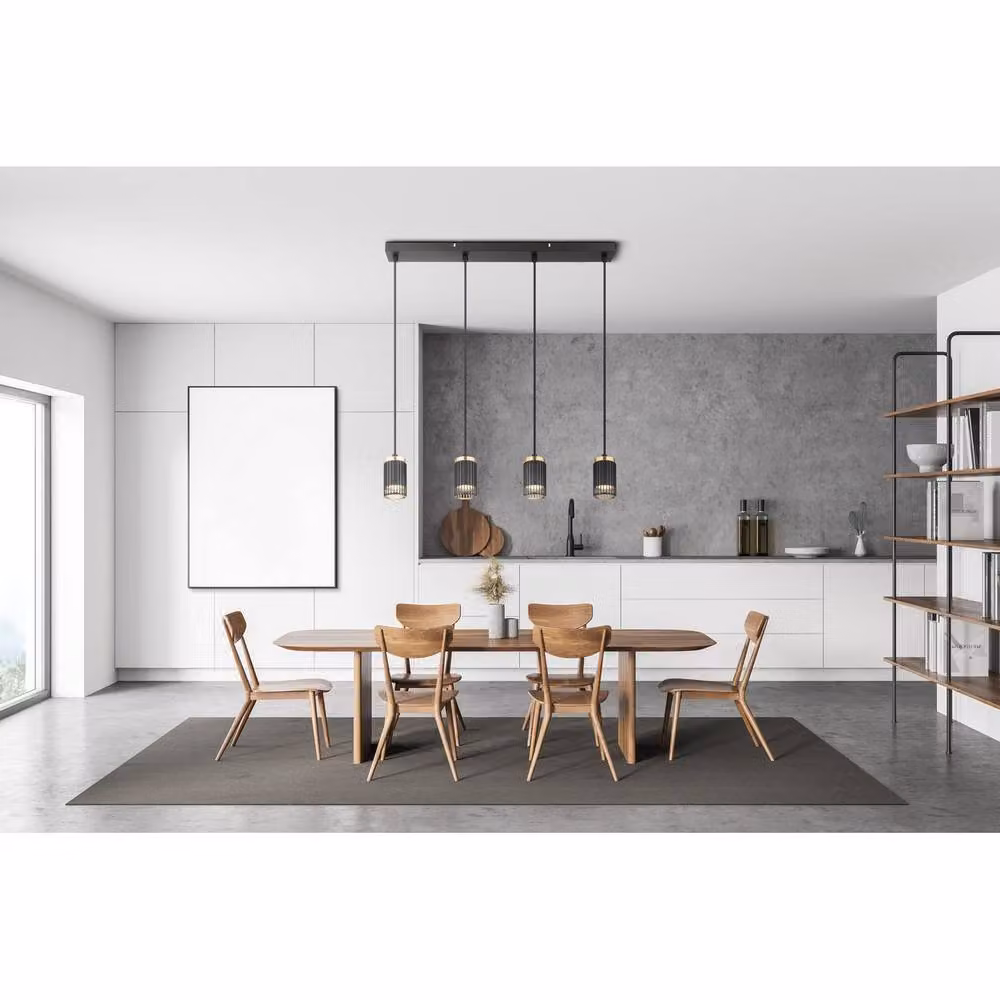 Netlighting Korben Bar Pendant Ceiling Light in Black and Gold, 4x GU10 Sockets, W/D/H: 60 x 6 x 60 cm, Height Adjustable up to 120 cm – 5
