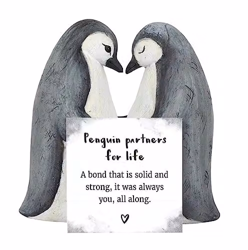 KDMD Penguin Partners for Life Tabletop Ornament in White, Grey and Black, Height: 11 cm – 2