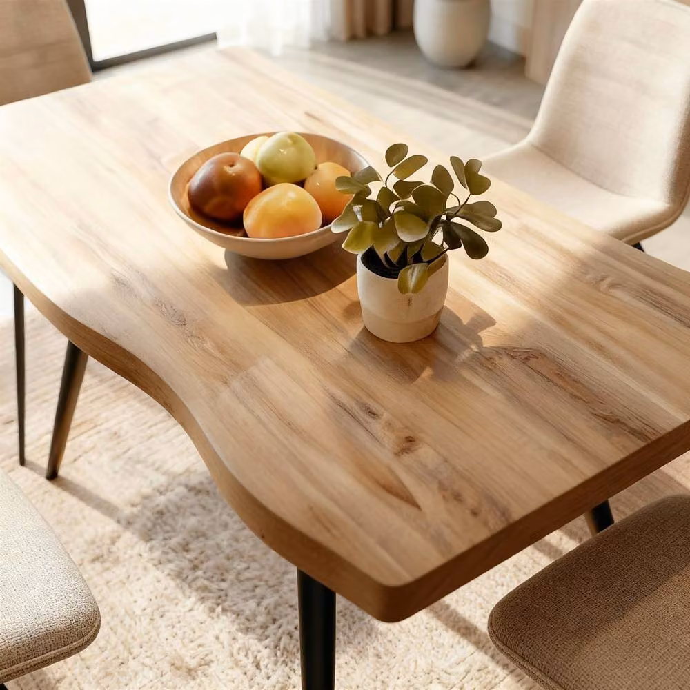 Home Source Avara Live Edge Dining Table in Light Oak with Black Metal Legs, W/D/H: 140 x 80 x 75 cm – 3