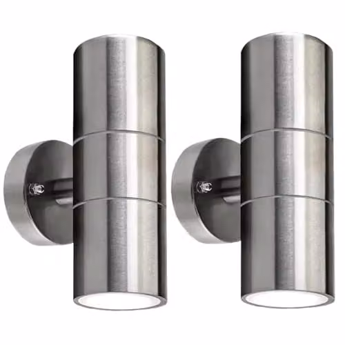ATEK 2 Pack Silver Stainless Steel Up and Down Outdoor Wall Lights, IP65 Waterproof GU10 Modern Exterior Sconces for Garden, Terrace and Balcony