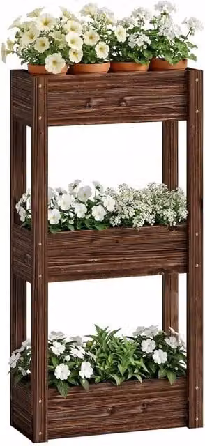 Kelvenix 3-Tier Wooden Raised Planter in Brown, W/D/H: 120 x 60 x 25 cm