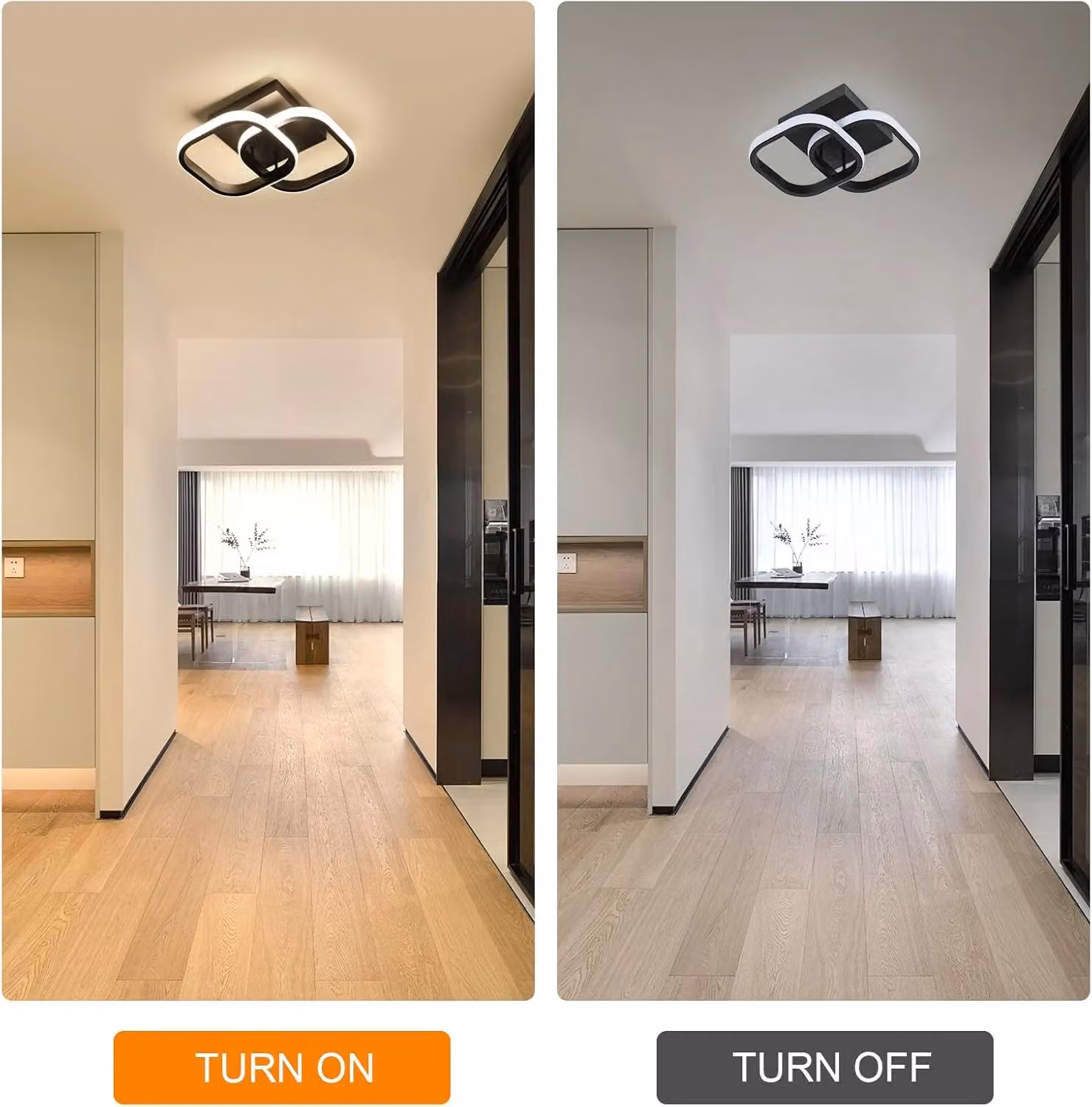COMELY Modern Square LED Ceiling Light, 22W, Warm White 3000K, Black – 6