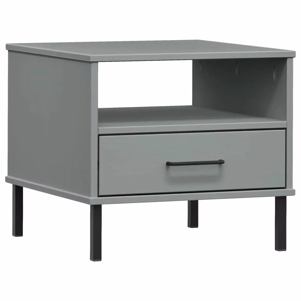 Berkfield Home Oslo Bedside Table in Grey Solid Pine Wood with Metal Legs – 2