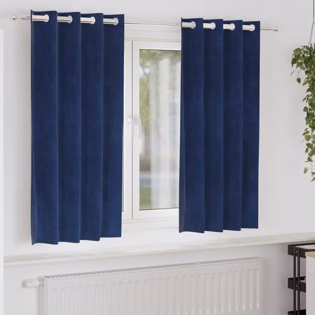Berkfield Home Navy Blue Velvet Blackout Curtains with Eyelets, 2 Pack – 1