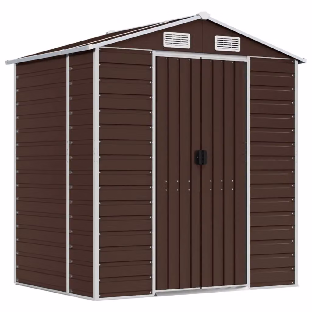 Berkfield Home Brown Galvanised Steel Garden Shed W/D/H: 191 x 130 x 198 cm – 2