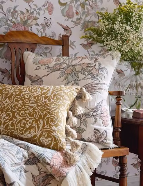 Historic Royal Palaces Hampton Floral Jacquard Pure Cotton Square Cushion, Multicolour