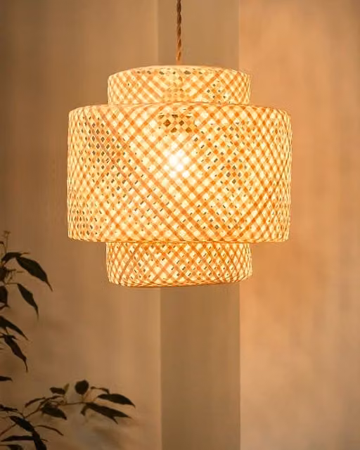 Dibor Traditional Bamboo Easy Fit Round Ceiling Shade in Beige, H 30 cm x D 30 cm – 1