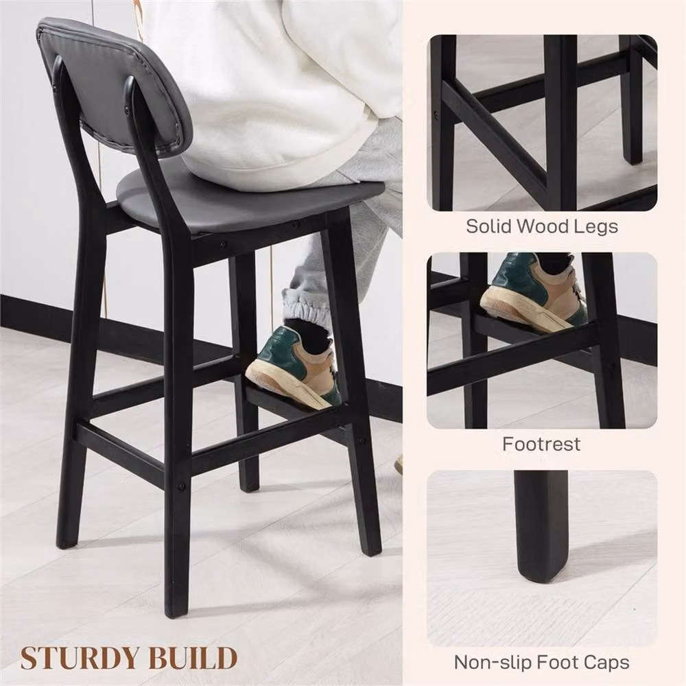 Nordara Set of 2 Dark Grey PU Leather Padded Breakfast Bar Stools – 4