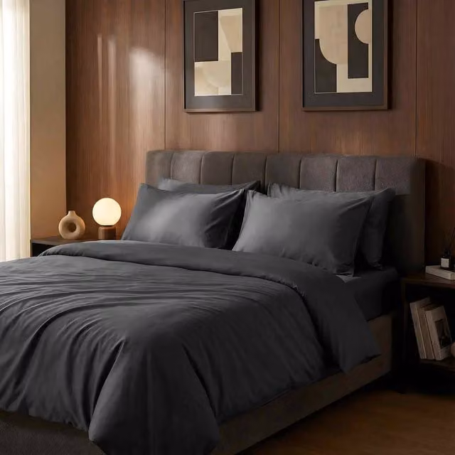 Bedable Super King 100% Cotton Sateen Bedding Bundle in Grey, including Duvet Cover, Fitted Sheet, Duvet, 4 Pillowcases and 4 Pillows