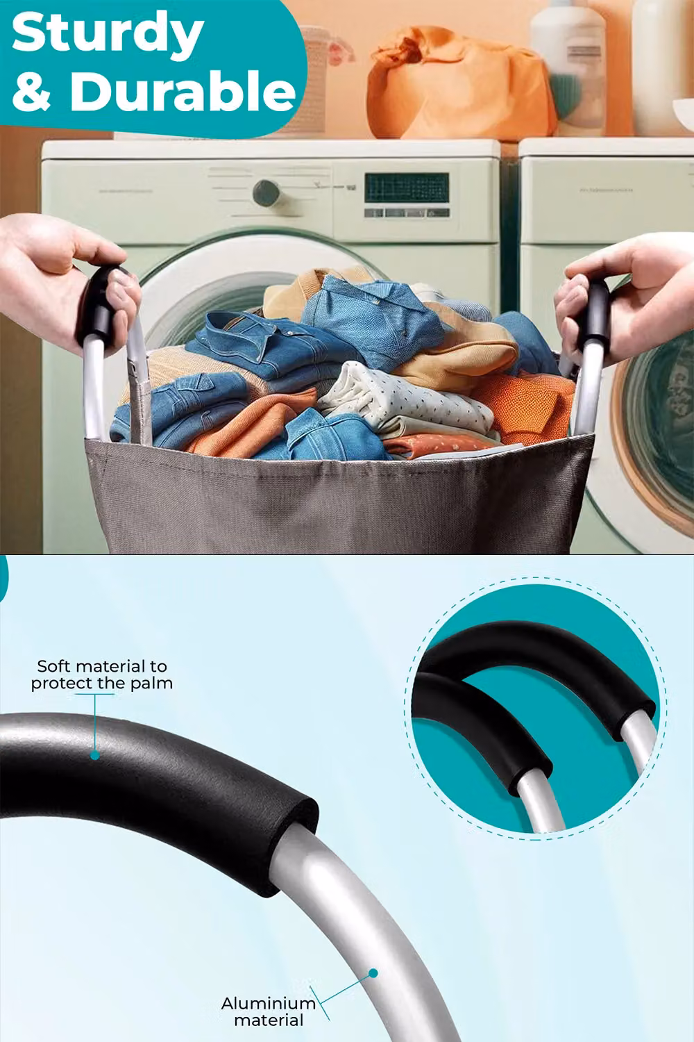 Neel Blue 43L Collapsible Laundry Basket with Handles in Grey and Blue – 4