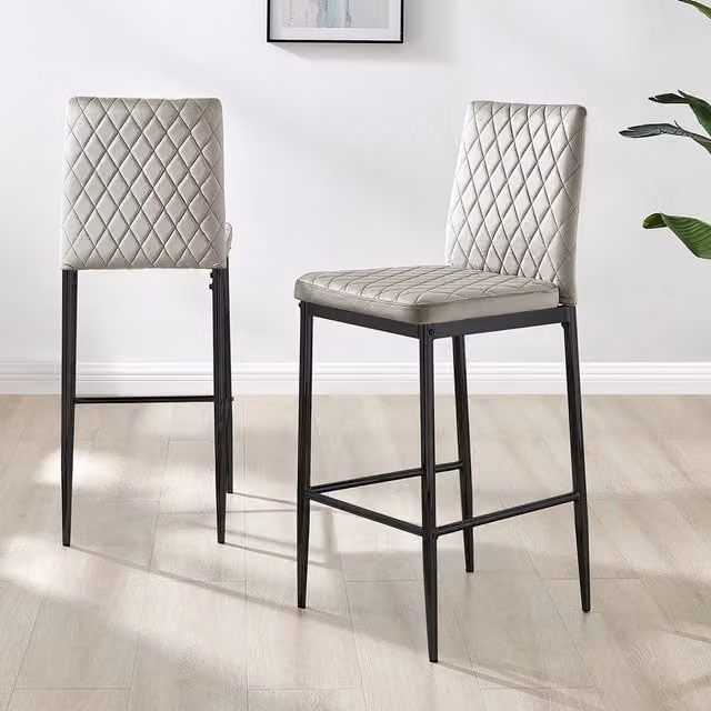 FurnitureboxUK Set of 2 Modern Milan Velvet Bar Stools in Cappuccino Beige with Black Legs