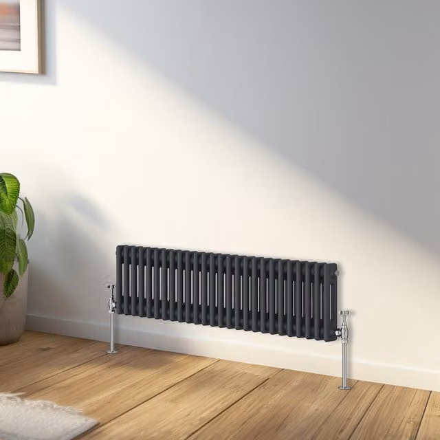Right Radiators Double Column Horizontal Traditional Radiator in Anthracite Grey, Width: 119 cm