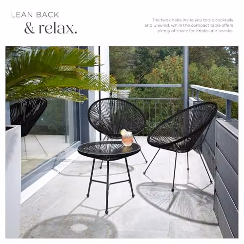 tectake Retro Garden Bistro Set with Oval Glass Table and 2 Chairs in Black – 2