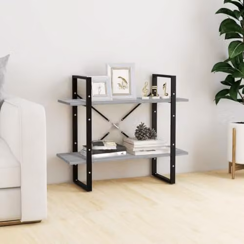 vidaXL 2-Tier Book Cabinet in Grey Sonoma, Freestanding MDF Display Shelf for Living Room, Bedroom or Office, W/D/H: 80 x 30 x 30 cm – 2
