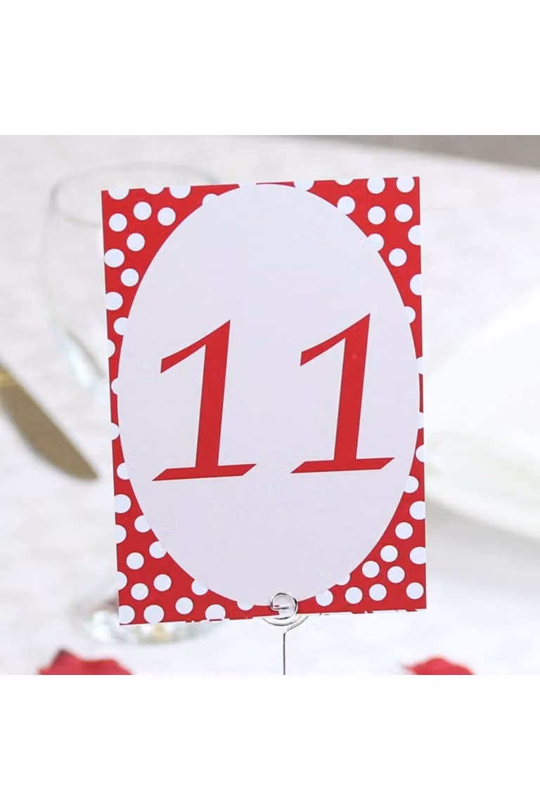 KDMD Red Polka Dot Laminated Table Numbers, 72 Cards