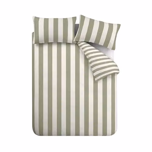 Catherine Lansfield Cove Stripe Reversible Double Duvet Cover and Pillowcase Set in Green and White, W/D/H: 200 x 200 cm and 50 x 75 cm – 4