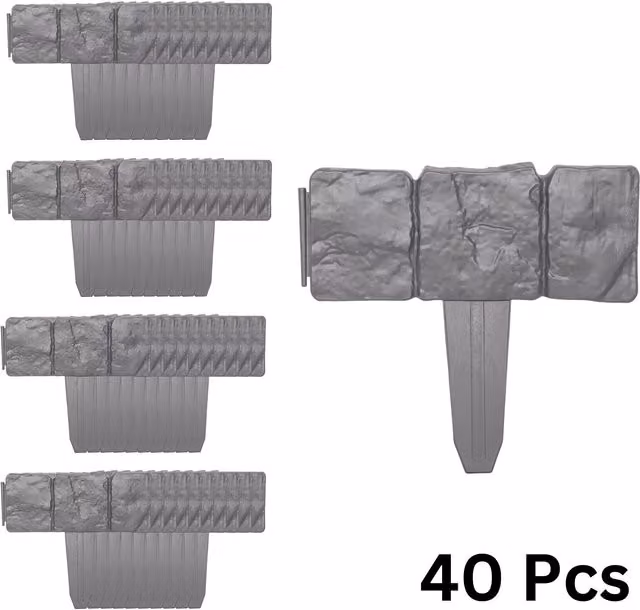 Samuel Alexander Set of 40 Grey Cobble Stone Effect Plastic Garden Edging Borders, 23cm