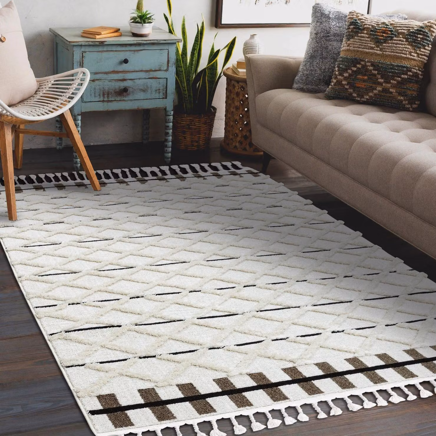 RugsX Sevilla Moroccan Boho Rug in Brown and White, W: 180 cm, D: 270 cm – 2