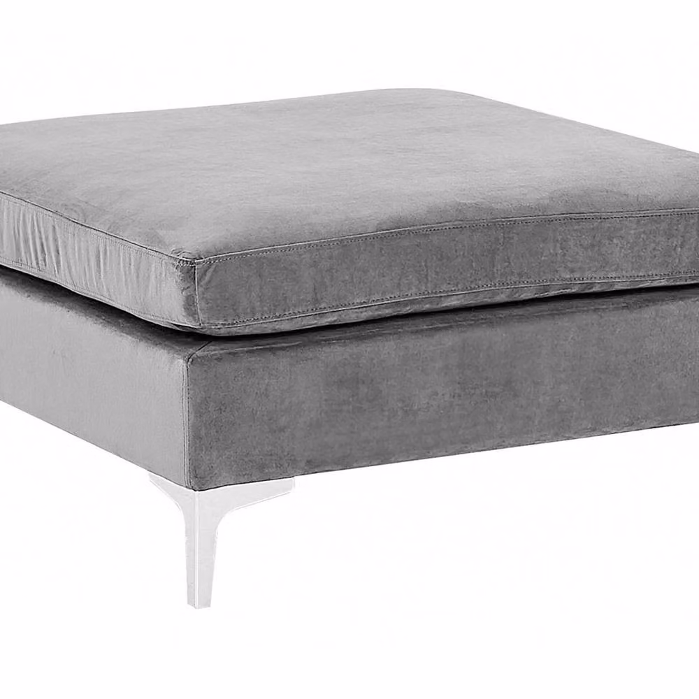Wyld and Coco Glamour Velvet Ottoman in Grey with Silver Metal Legs – 2