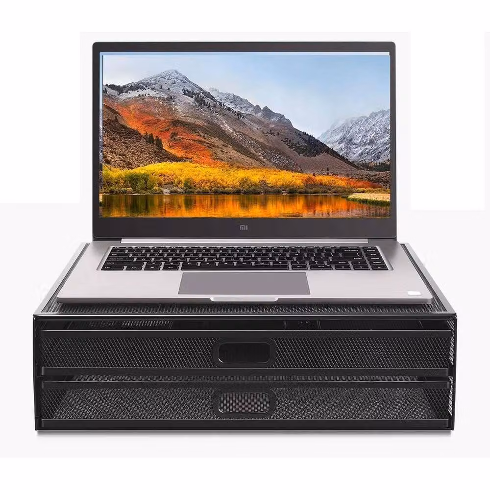 Havendro Black Metal Mesh Monitor Stand Riser with Drawer and Matt Finish – 3