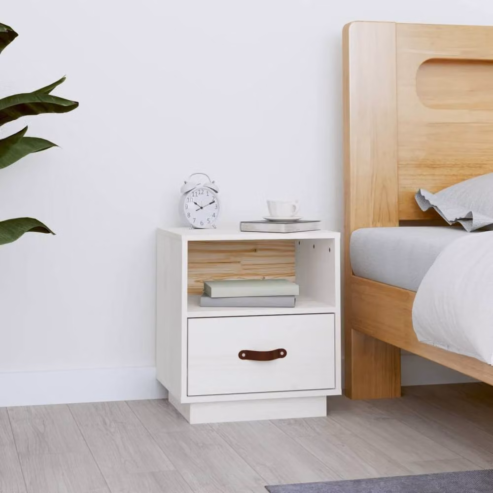 Berkfield Home White Solid Wood Pine Bedside Cabinet W/D/H: 40 x 34 x 45 cm – 2