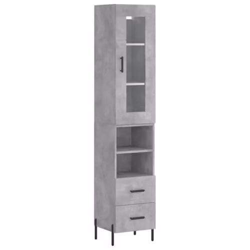 vidaXL Modern Highboard in Concrete Grey, W/D/H: 34.5 x 34 x 180 cm