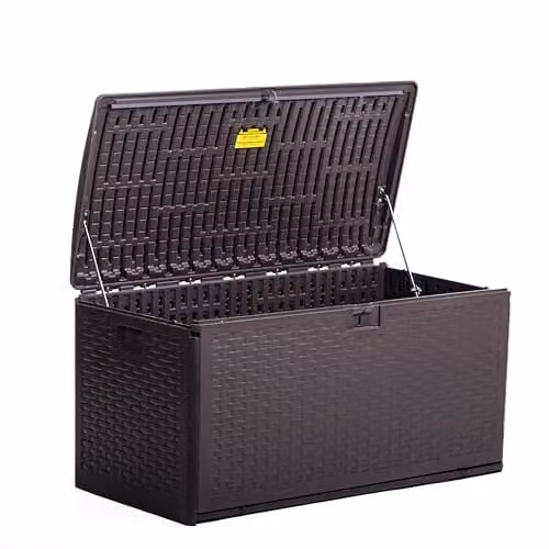 Garden Gear Brown Rattan-Effect Garden Storage Box with 276 Litre Capacity