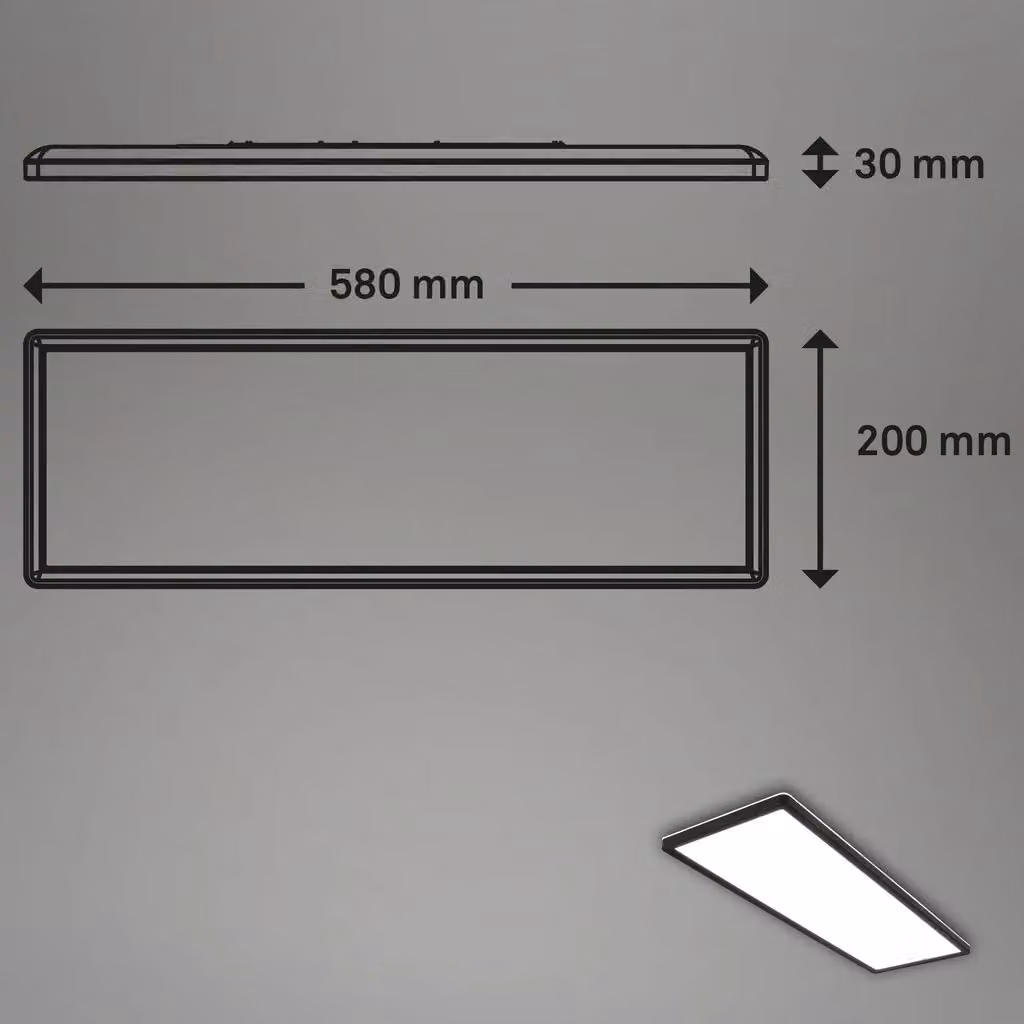 Briloner Ultraslim Black LED Ceiling Panel, 22W, 4000K, W/D/H: 58 x 20 x 3 cm – 6