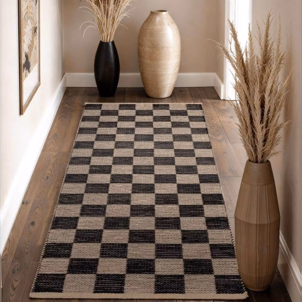 THE RUGS Rex Reversible Handloom Jute Checkerboard Rug in White and Black, W: 120 cm, L: 170 cm – 5