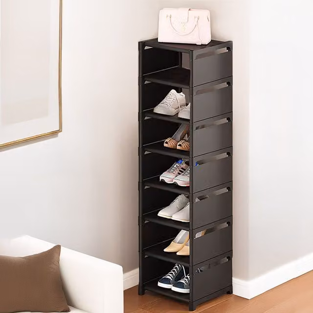 Livingandhome Adjustable Shoe Rack in Black with Matt Metal Finish, Height: 124 cm