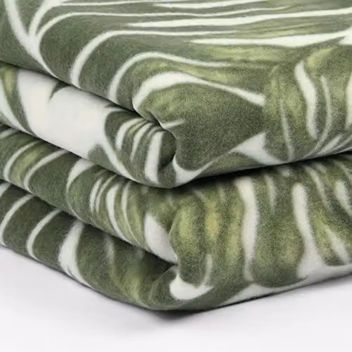 OHS Tropical Leaf Print Green Polar Fleece Throw, W/D/H: 120 x 150 cm – 5