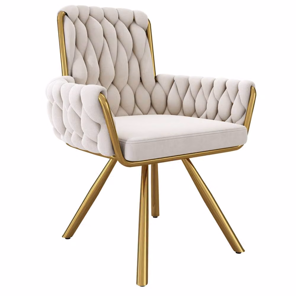 Rolipo Set of 2 Beige Velvet Swivel Dining Chairs with Metal Legs – 2