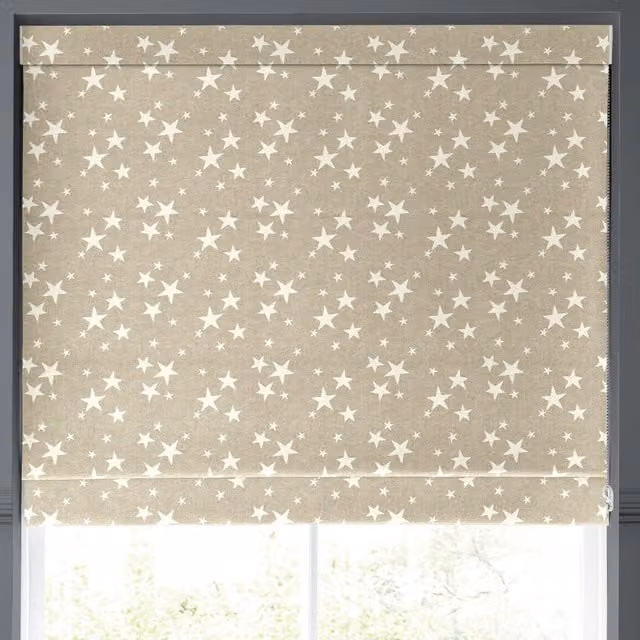 Emily Bond St Maws Made to Measure Blackout Linen Roman Blind in Beige with Stars
