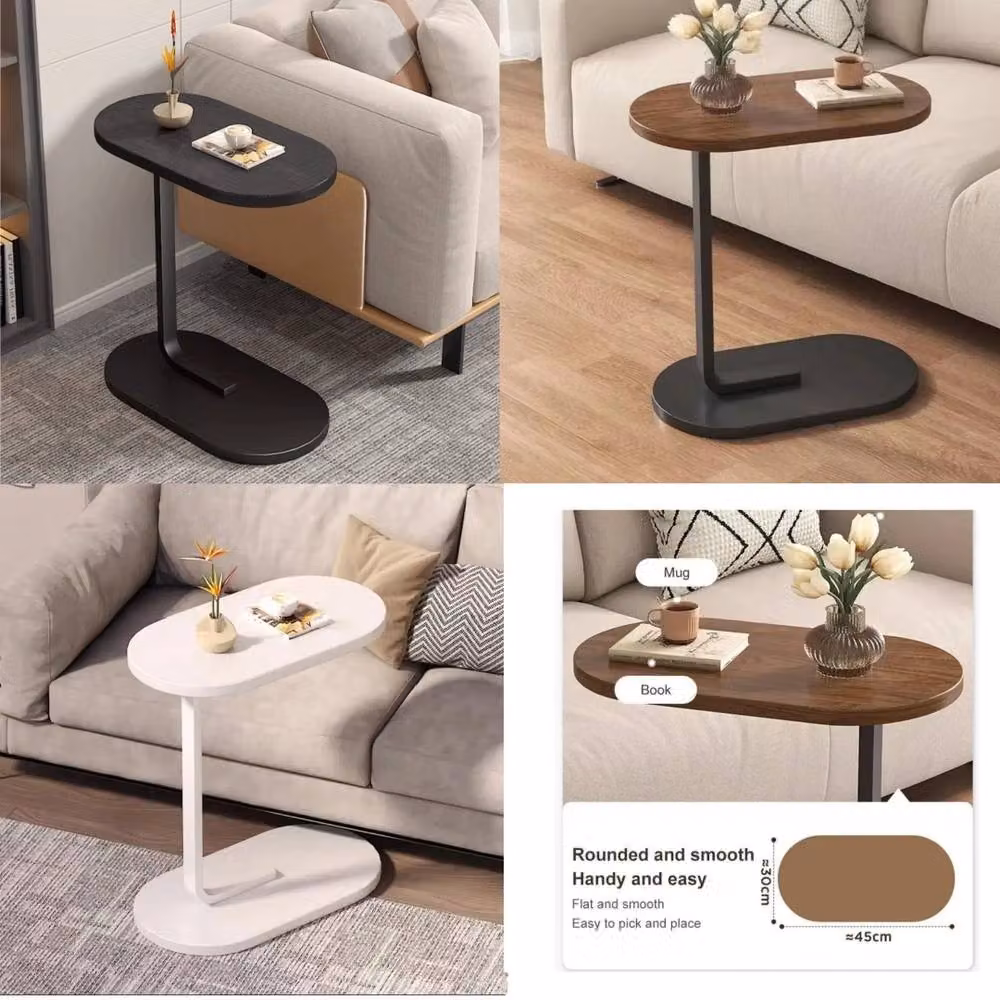 NESTLUNE White C Shaped Metal End Table with Oval Top and Sled Base, W/D/H: 100 x 15 x 15 cm – 3