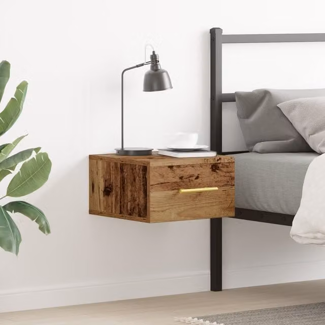 Berkfield Home Wall-Mounted Bedside Cabinet in Brown Old Wood, W/D/H: 35 x 35 x 20 cm