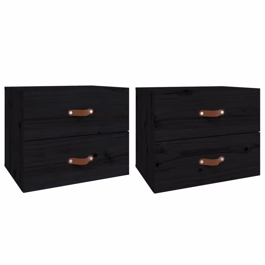 Berkfield Home Set of 2 Wall-mounted Bedside Cabinets in Black, W: 50 cm, D: 36 cm, H: 40 cm – 2