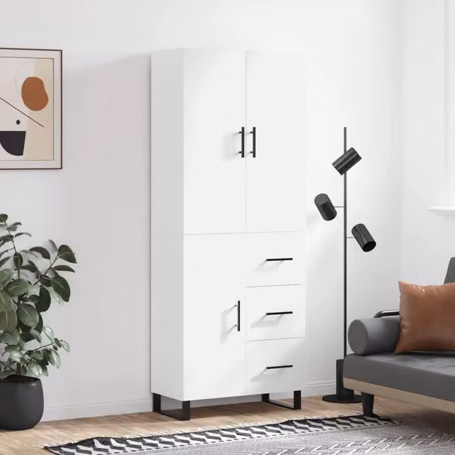 Berkfield Home White Modern Matt Highboard with Hinged Doors and Internal Shelves, W/D/H: 69.5 x 34 x 180 cm – 1